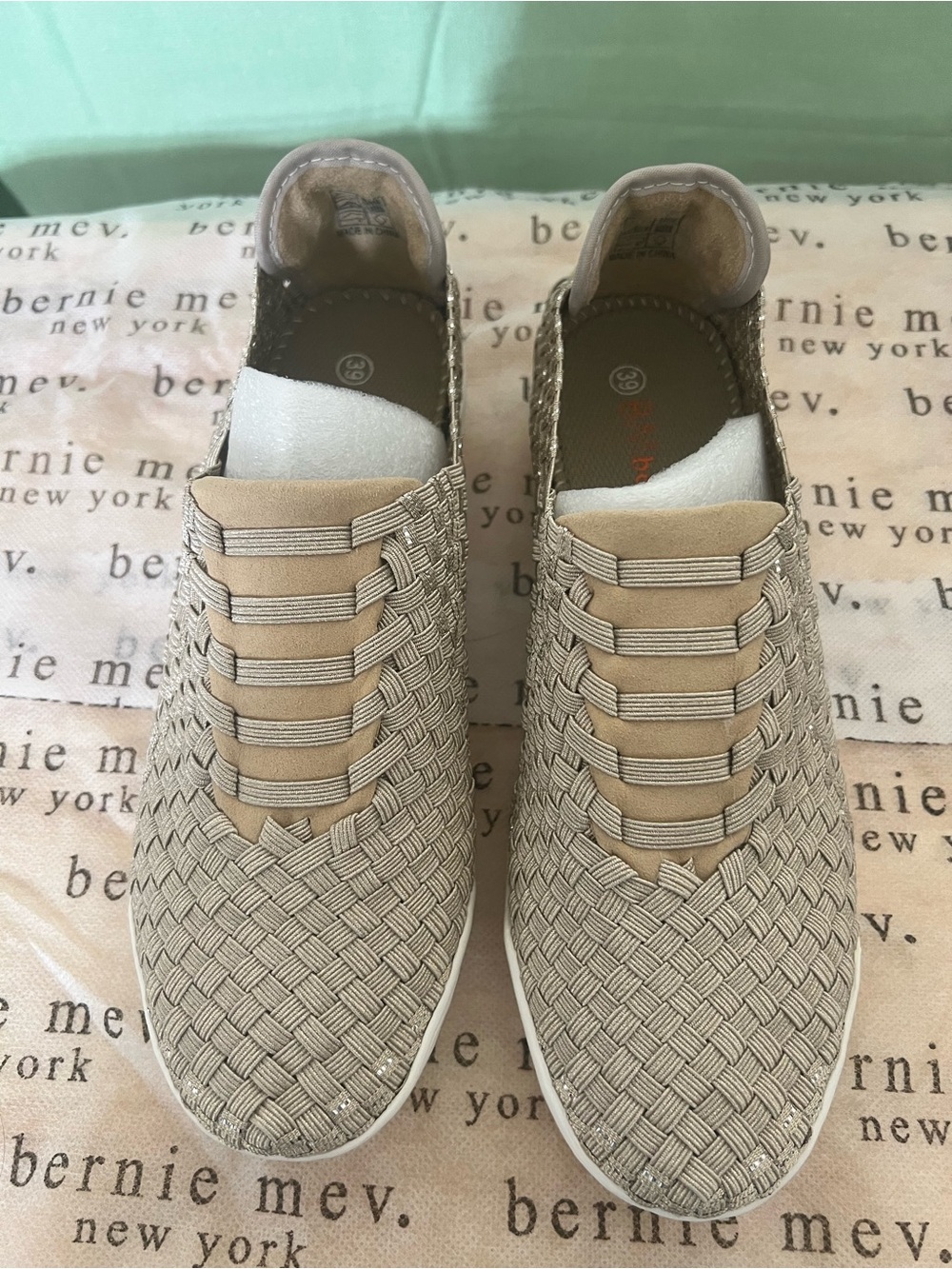 bernie mev. Woven Slip-On Loafers in Beige
